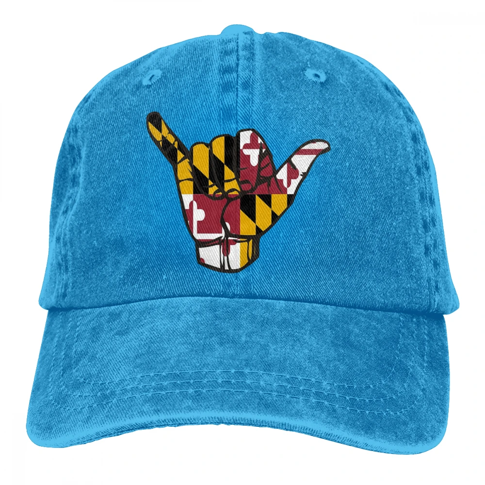 Флаг Мэриленда Shaka Hand Casquette глубокий Хизер унисекс Мужские Женские джинсовые бейсболка с ремешком кепки регулируемые Гольф папа шляпа