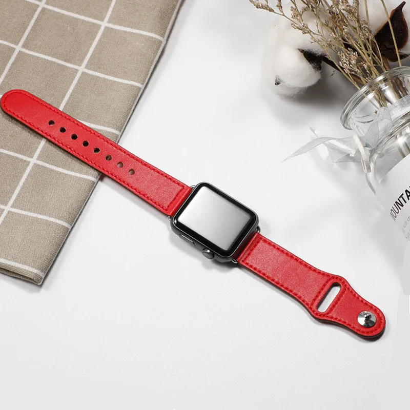 Red Кожаный ремешок для apple watch band 4 5 44 мм 40 мм iwatch band 42 мм 38 мм Браслет apple watch 4 3 2 1 Аксессуары спортивный ремешок для часов - Цвет ремешка: Red