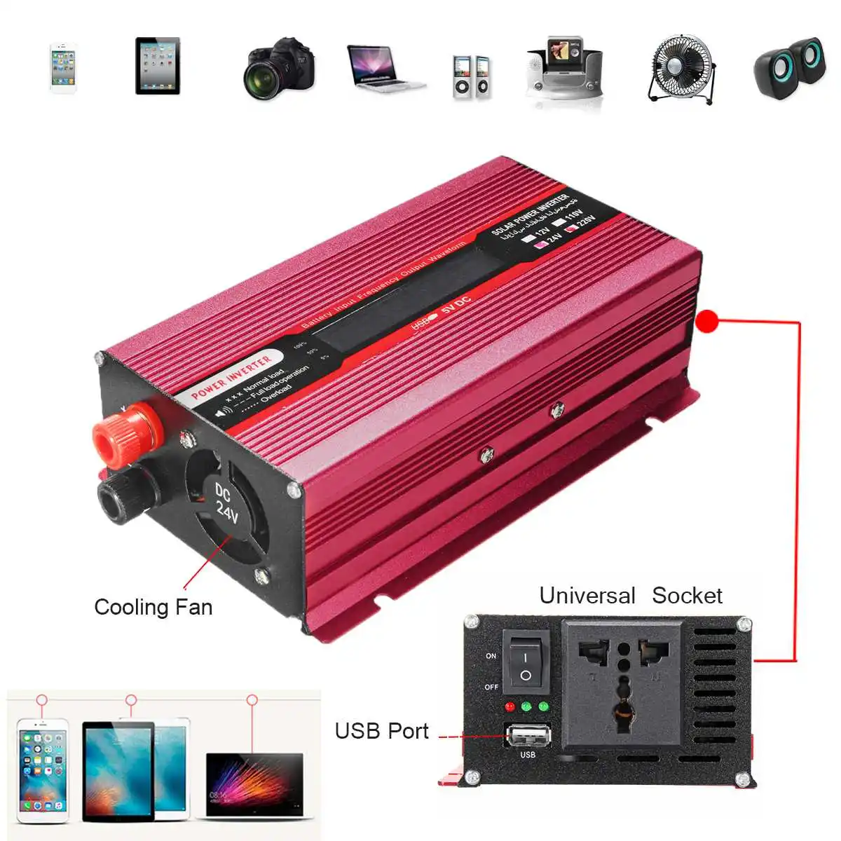 

Car Inverter 2000W DC 12V/24V to AC 220V/110V Voltage Transformer Modified Sine Wave Solar Power Inverter Modified LCD Display