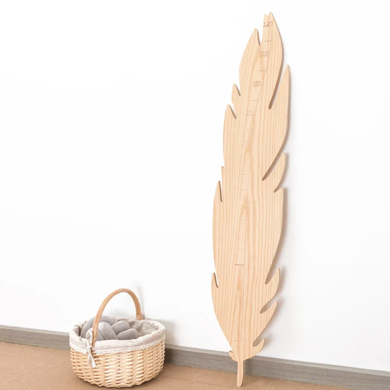

Currently Available INS Northern European-Style Customizable-Solid Wood CHILDREN'S Room Feather Height Rod Leaf-