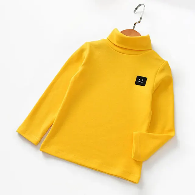 New Cotton Autumn Boys Girls Basic Shirts Winter Turtleneck Collar T Shirt For 1-6Years Baby Girl Long Sleeve Clothes Comfort T511-yellow
