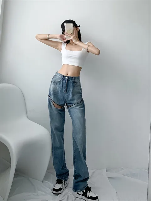 2021 Women Removable Jeans Pants Fashion Y2K Summer Shorts Blue 