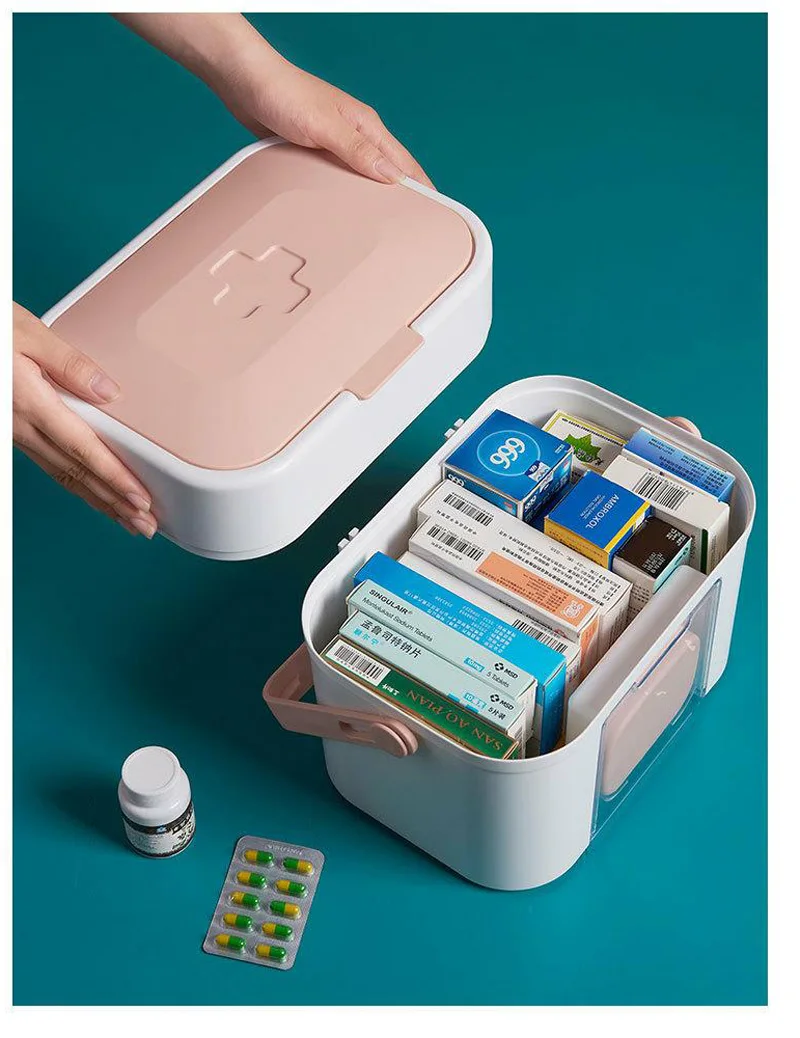 Розовый Многофункциональный Семейный Аптечка 2 слоя портативный мобильный кемпинг выживания аварийное хранение лекарств BoxDJB051