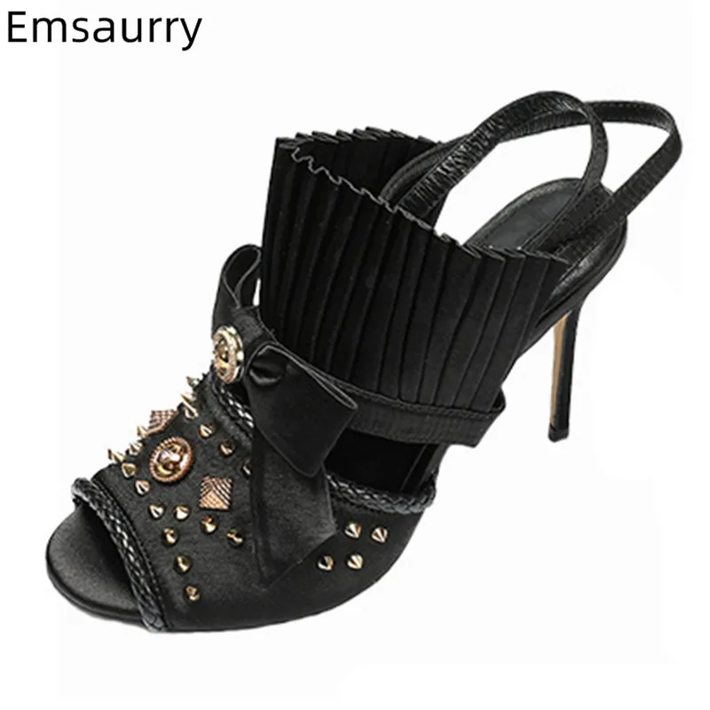 

Fish Mouth Decor Metal Rivet Sandals Woman Narrow Buckle Party Sandalias High Gladiator Heel 2019 Chic Pumk Woman Sandals 43