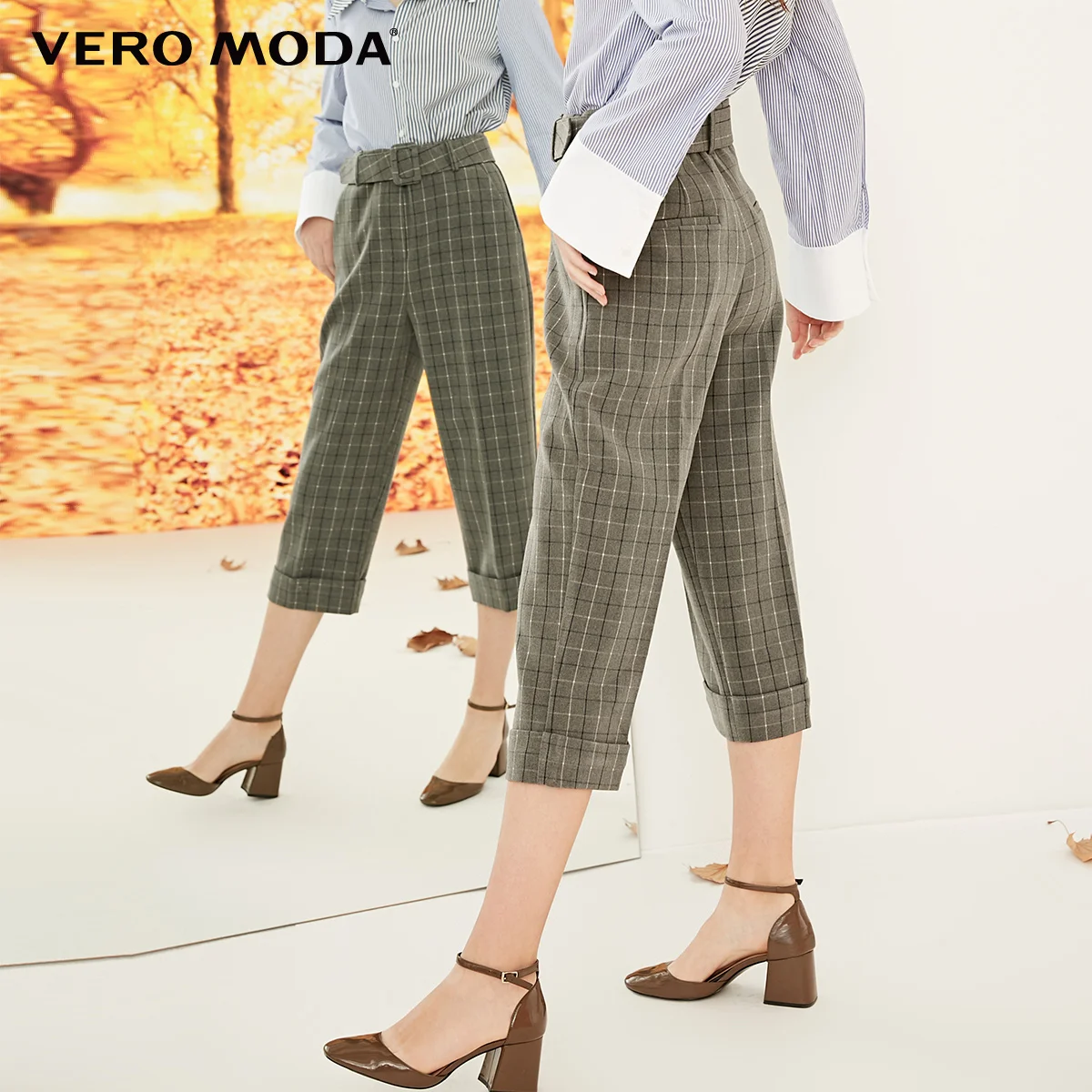 Granit mel. Vero Moda Женские клетчатые 3D пошив брюки | 319119502 - Цвет: Granit mel.