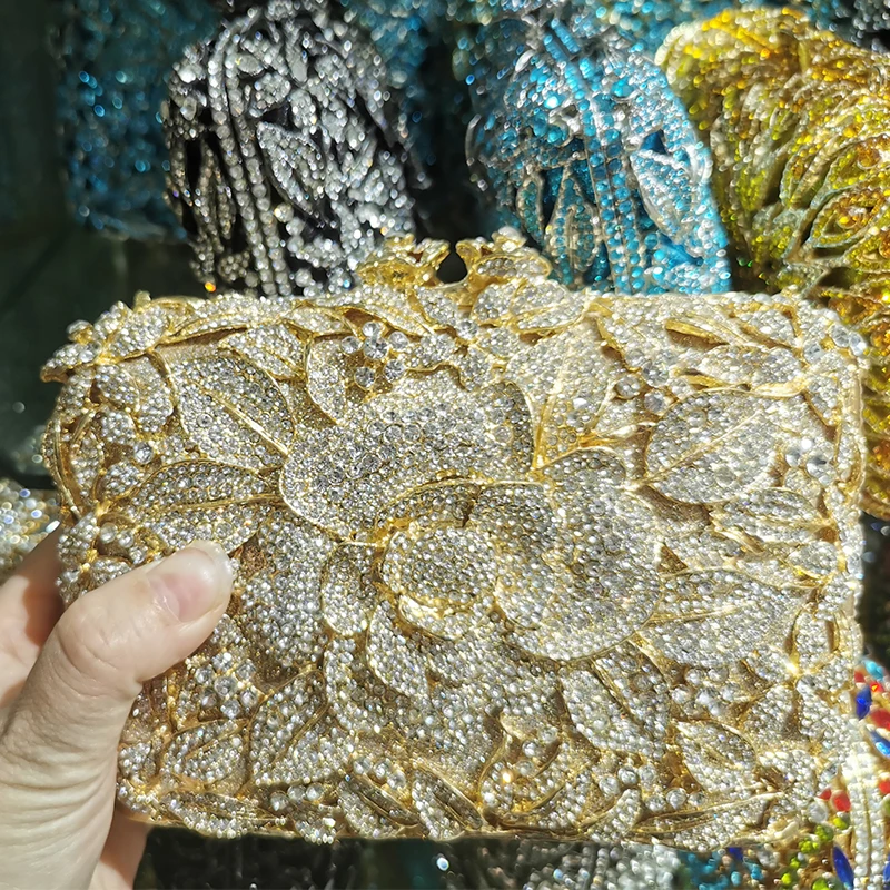 New Arrival Xiyuan White Crystal Evening Clutch Bag Gold Metal Floral  Diamond Bridal Clutch Wedding Clutches Elegant Handbags - Shoulder Bags -  AliExpress