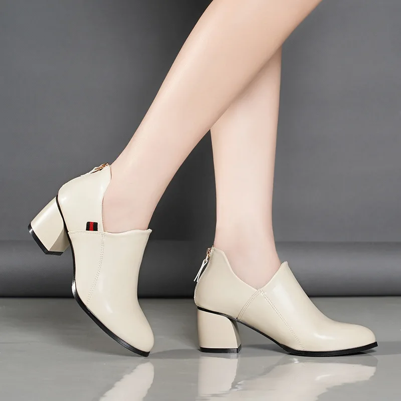 

2019 Spring And Autumn New Style High Heel Shoes Chunky-Heel Deep Mouth Pointed-Toe WOMEN'S Shoes Casual Versatile WOMEN'S Shoes