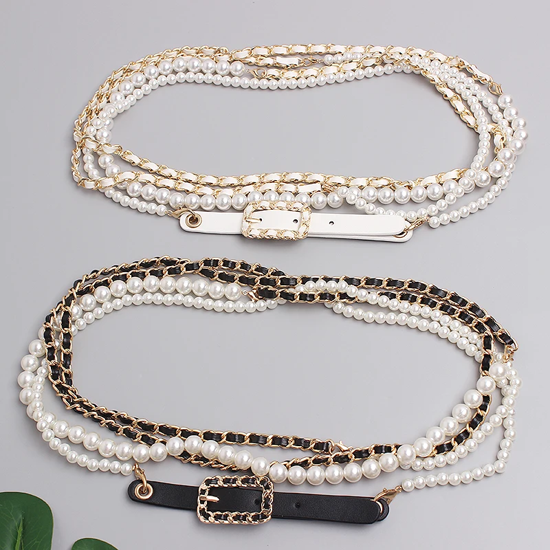 Модный Универсальный кожаный ремень с украшением из жемчуга женское платье юбка