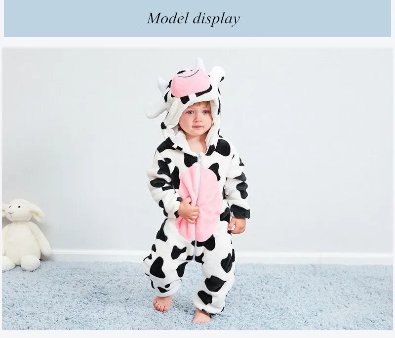 Теплые фланелевые комбинезоны для новорожденных, милая 3D мультяшная пижама в виде коровы, одежда с капюшоном для малышей мягкие пижамы для малышей от 0 до 24 месяцев