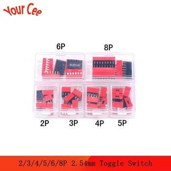 

30pcs 2 3 4 5 6 8 Way 2.54mm Toggle Switch Dip Switch Kit In Box Red Blue Snap Switches Mixed Kit Each 5PCS Combination Set