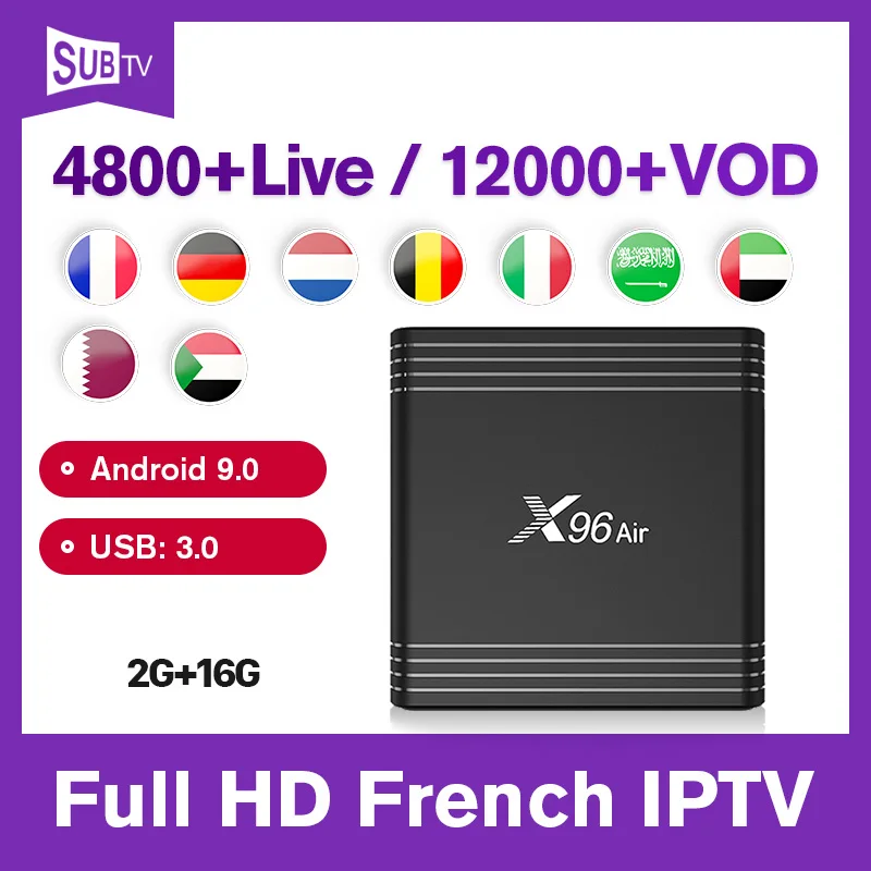 

Iptv French Full HD Channels X96 Air Android 9.0 box with 1 Year IPTV Subscription Germany Netherlands Dutch Belgium SUBTV IPTV