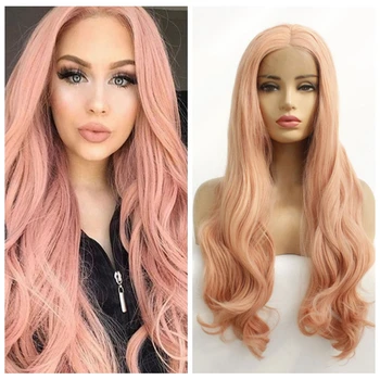 

Long Pink Wig Body Wave Synthetic Lace Front Wig With Natural Hairline Glueless Heat Resistant Wigs For Black Women
