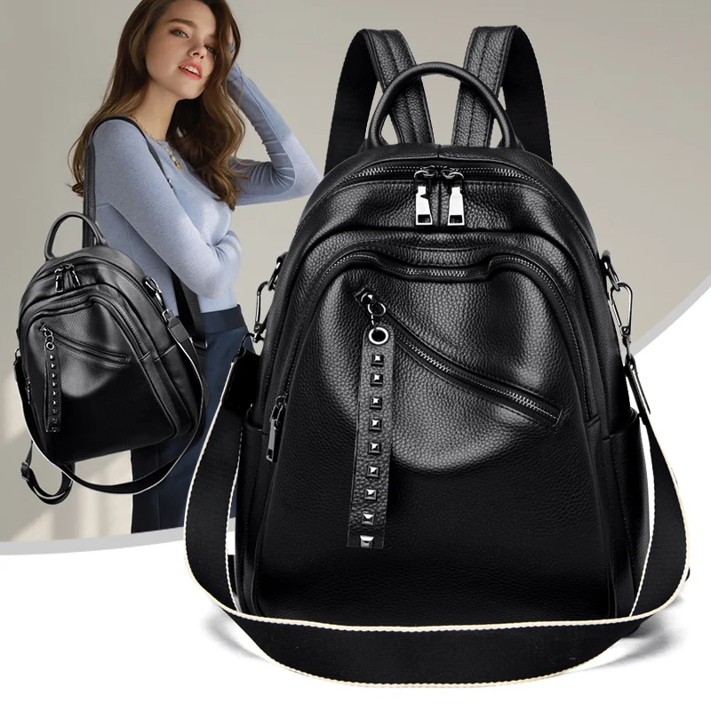 

YILIANLeather backpacks for women 2020 Fashion Easy-going cowskin backpacks with large capacity and soft leather for women