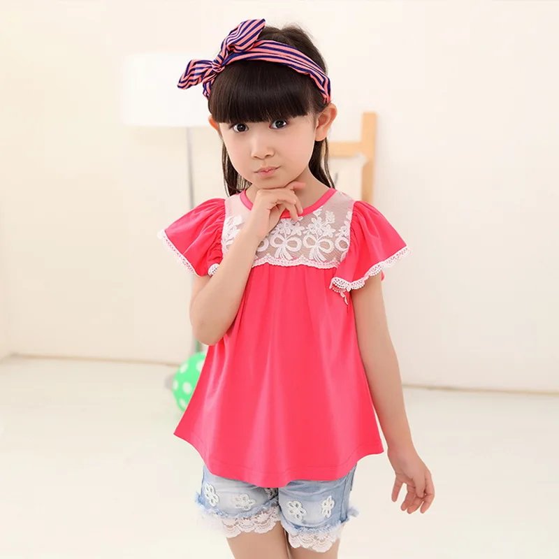 Little Girls Short Sleeve T Shirt Cotton Toddler Girls Tee Shirt Summer Kids Red Casual Tees
