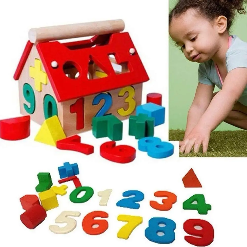

Blocks Wood House Kids Intellectual Developmental Building Baby Educational Toys Children's Digital Geometry Wisdom House