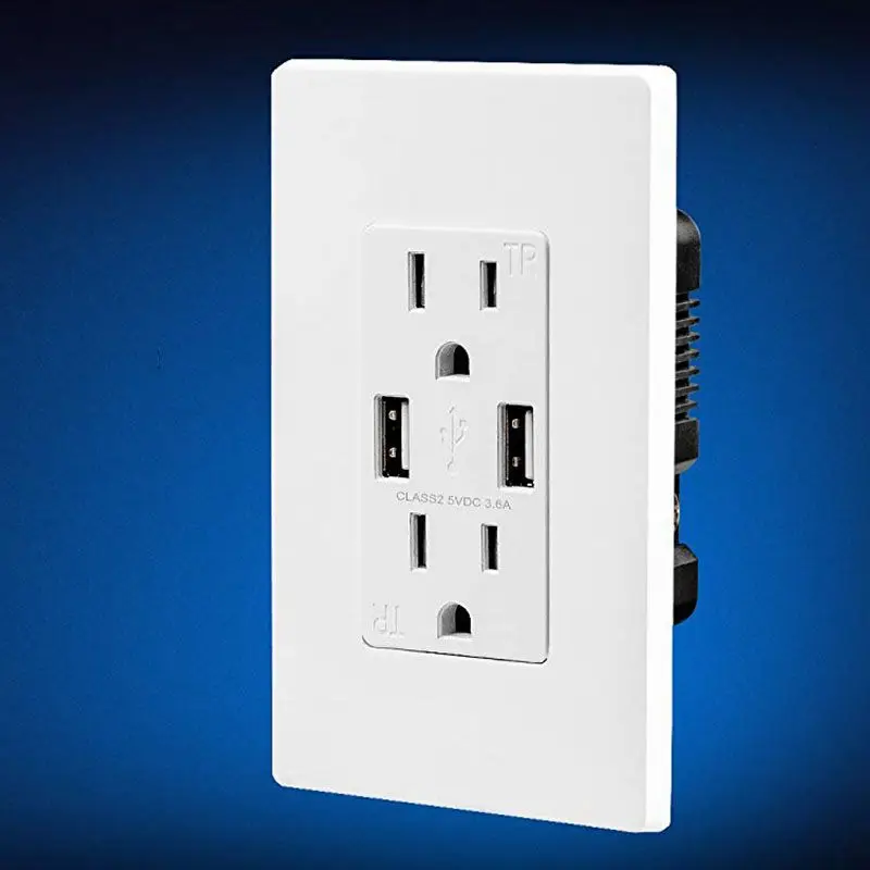 Быстрое зарядное устройство USB розетка, дуплексная двойная USB настенная розетка с 15A 110 V/120 V устойчивая к трамбовкам электрическая розетка, защита от детей USB выход