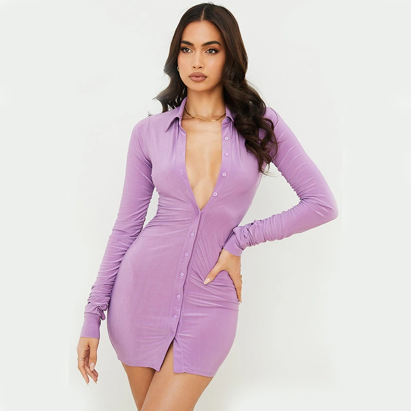 Sexy Mini Slim Dress Women Solid Purple ...