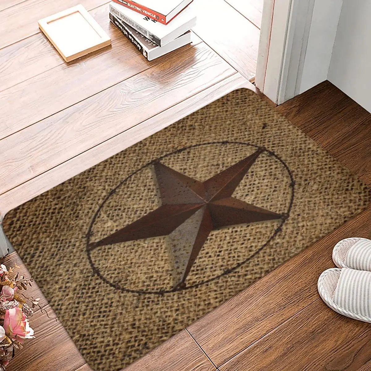 Farmhouse Wood Kitchen Rugs Mats Set of 2 Rustic Texas Star Anti