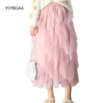 

Skirt Women Summer Irregular Tulle Skirts Fashion Mid-length Female Skirt Elegant Sweet Ladies Grils Midi Skirts Net Yarn