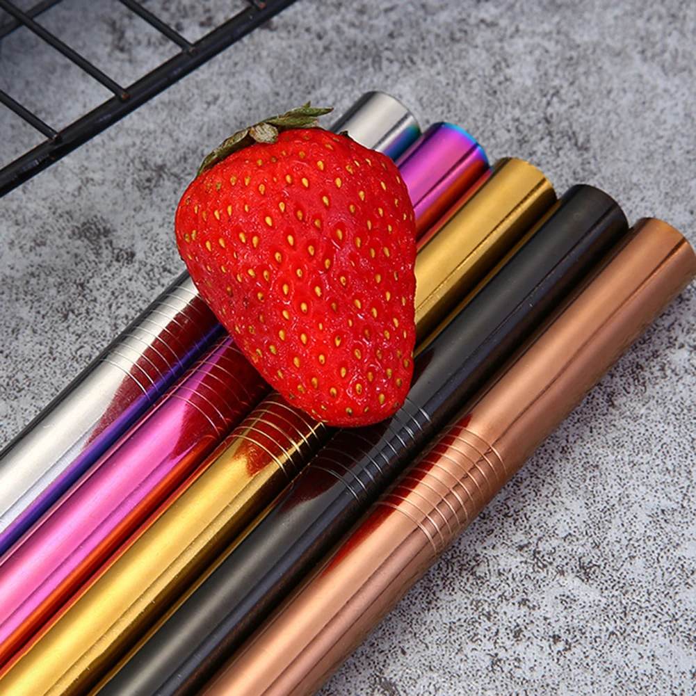Stainless Steel Eco Friendly 7pcs Straw Spoon Drink Straw Set With Carrying Case 2 Cleaning Brush 4