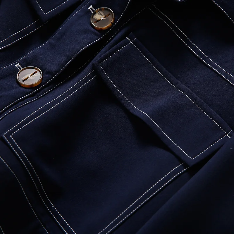 

Mj110 Retro Hong Kong Flavor-Style Contrast Color Open Wire Quilted Loose-Fit Square Collar off-Shoulder High-waisted Navy Coat