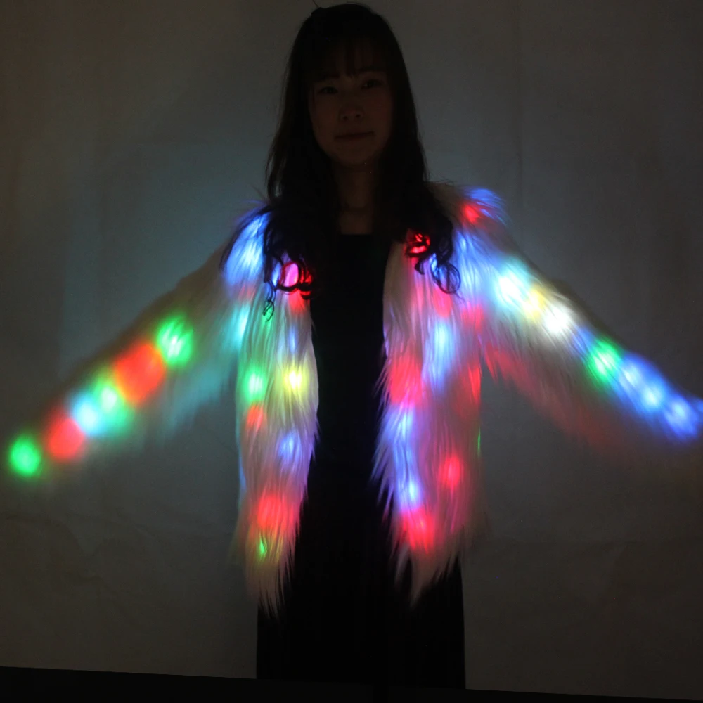 Women Faux Fur Coat Valentine Gift LED Multi-Color Warm Hoodie