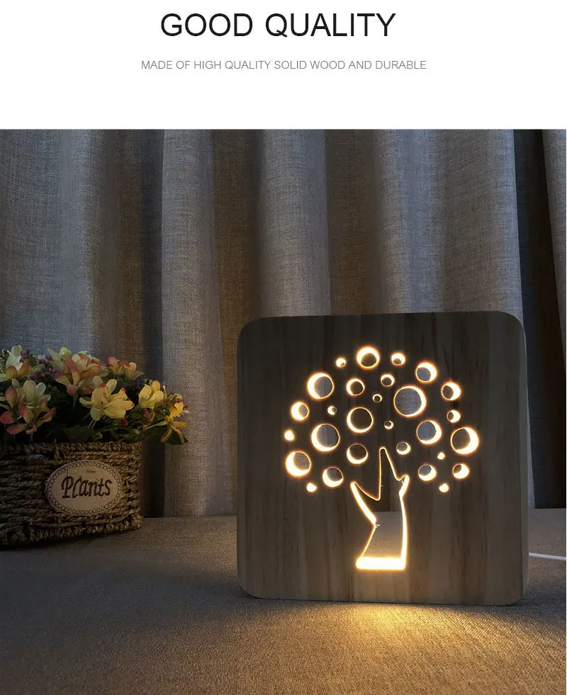 Tree Shape 3D Night Lighting Wooden LED Night Light USB Night Lamp Home Decoration Lamp for Baby Children Kids Gift (1)