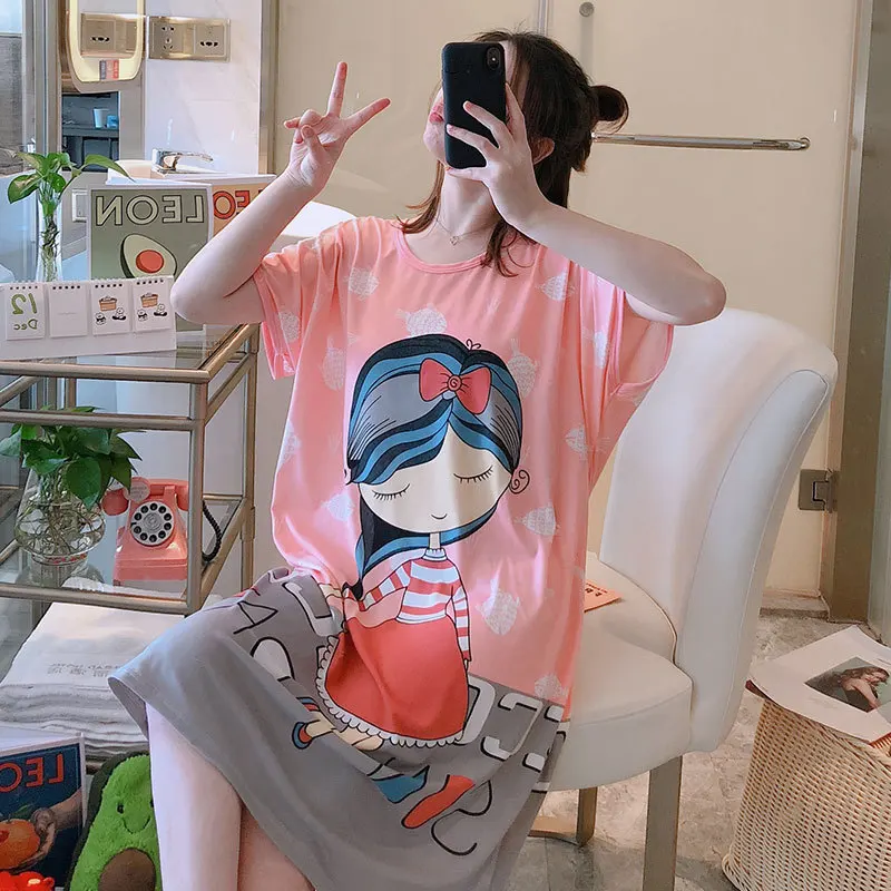 Women nightgowns Women nightdresses Sleeping dress Plus Size Summer Loose Women Nightdress Short Sleeves Cute Cartoon Sweet Casual Sleepwear for Girls