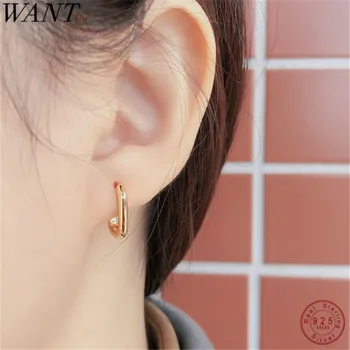 

WANTME Genuine 100% 925 Sterling Silver Minimalist Geometric Oval Studs Earrings for Women Fashion Hoop Accessories Jewelry Gift