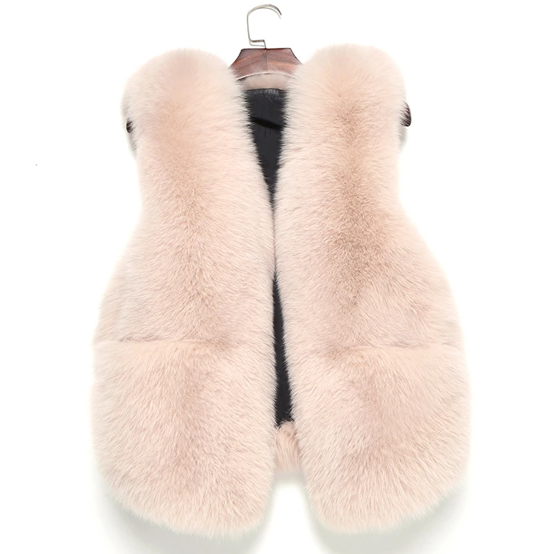 ZDFURS* women natural real fox fur vest good quality 100%genuine real fox fur gilets winter thick warm short sleeveless coat - Цвет: milk tea
