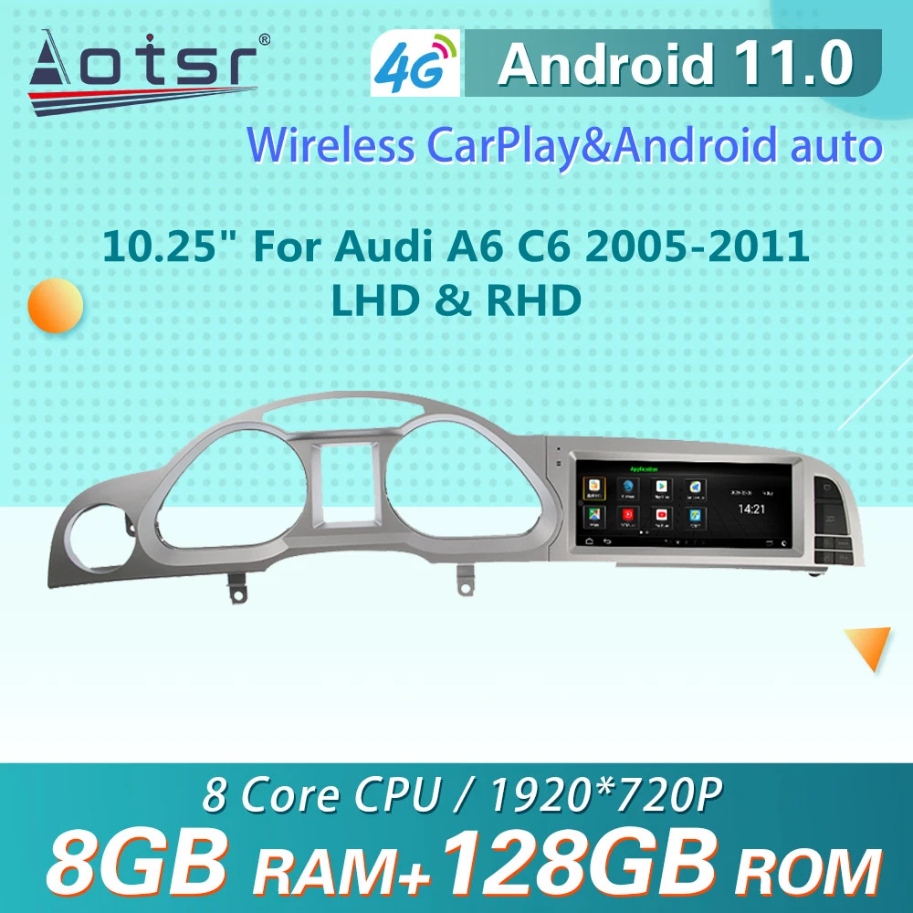 

Автомагнитола для Audi A6 2005-2009, 10,25 дюйма, Android, 2Din, GPS-навигация, мультимедийный плеер, стереоприемник, Авторадио, головное устройство, экран
