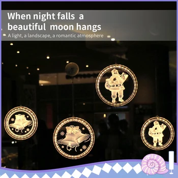 

2019 Xmas Decoration Christmas Lights Round Christmas Pattern Warm LED Light Up Hanging Window Sucker Santa Fairy Lights