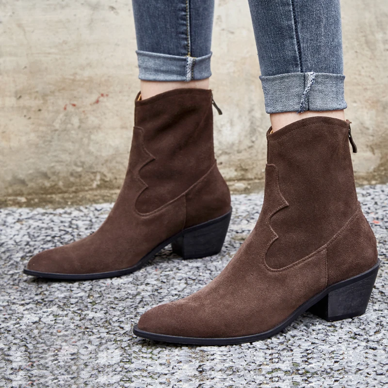

AIWEIYi Genuine Leather Platform Boots Women High Heels Martin Boots Women Black Suede Leather Ankle Boots For Women Goth Boots