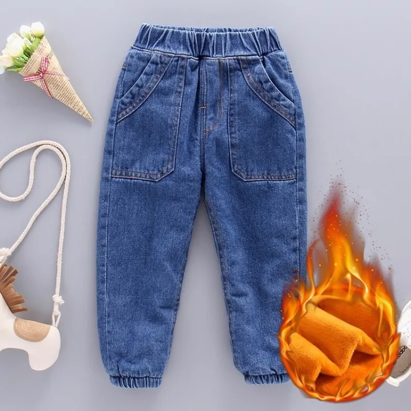 

Childrens Jeans Winter Plus Velvet Korean-style Baby Autumn and Winter Pants 1-8-Year-Old Kids Pants
