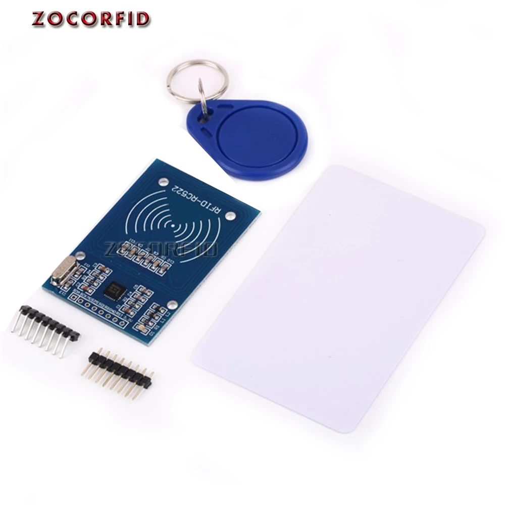 

RFID Kit RC522 Reader Chip Card NFC Reader Sensor Module Key Ring Standard S50 Blank Card/Shaped Card Curved /Straight Row Pin