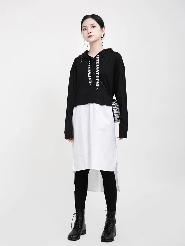 Осенняя и зимняя новая толстовка с капюшоном, свободная повседневная прошитая Длинная толстовка, Женская Корейская Черная Толстовка