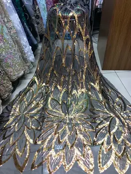 

New Gold French Sequins Tulle Lace Fabric 2020 High Quality Fushia African Organza Lace Fabric Nigerian Lace Fabrics For Dress