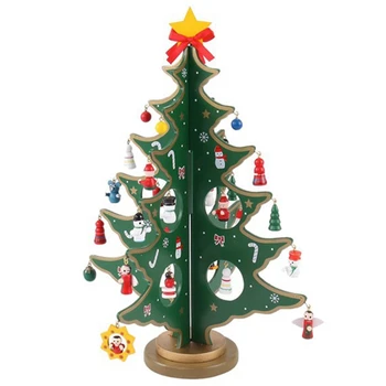 

Tabletop Christmas Tree Decorations Kit with Xmas Hanging Ornament, Mini Wooden Desk Decoration with Stable Base