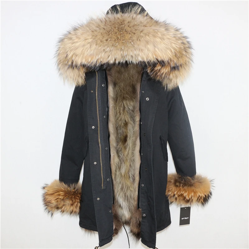 black natural DX Женская парка на натуральном меху OFTBUY, черное пальто с натуральным лисьим мехом, с капюшоном с отделкой из меха енота, толстая теплая уличная одежда, зима - Цвет: black natural DX
