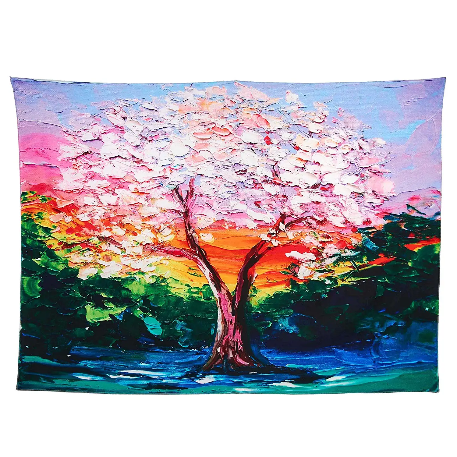 

Colorful Tree Tapestry Wall Hangings Bohemian Red and Green Oil Painting Style Big Tree Prints