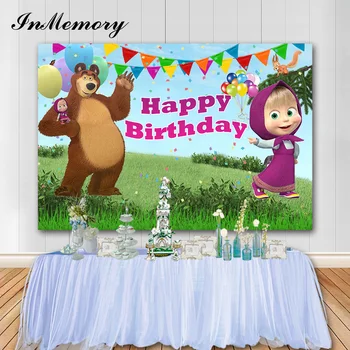 

InMemory Cartoon Photography Background Masha and Bear Kids Birthday Photo Background Vinyl Photobooth Props Photophone Banner