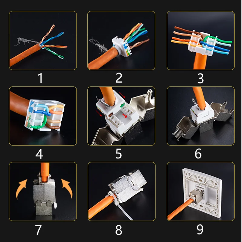 Toolless Rj45 Keystone Cat7 Cat6a Protegido Ftp Módulo de Liga de Zinco 10gb Rede Keystone Jack Conector Adaptador Cat7 Rj45 - Imagem 5