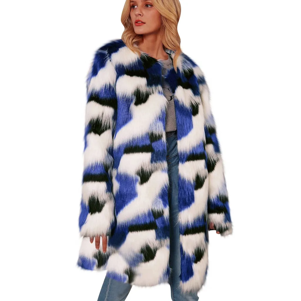 Дизайн, зимнее цветное пальто из искусственного меха, модная женская теплая длинная куртка, пальто, верхняя одежда, уличная Меховая куртка, меховые куртки