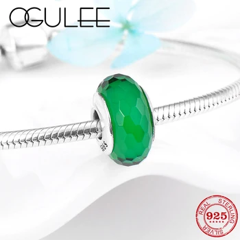 

100% 925 Sterling Silver Murano Glass beads Green 4.5 mm hole diameter Fit Original Pandora European Charms Bracelet DIY Jewelry