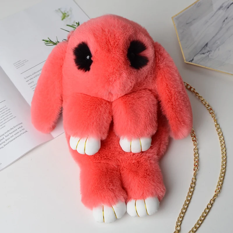 ZGY Пушистый Плюшевый Рюкзак с кроликом Kawaii меховая помпонная сумка на ремне милая