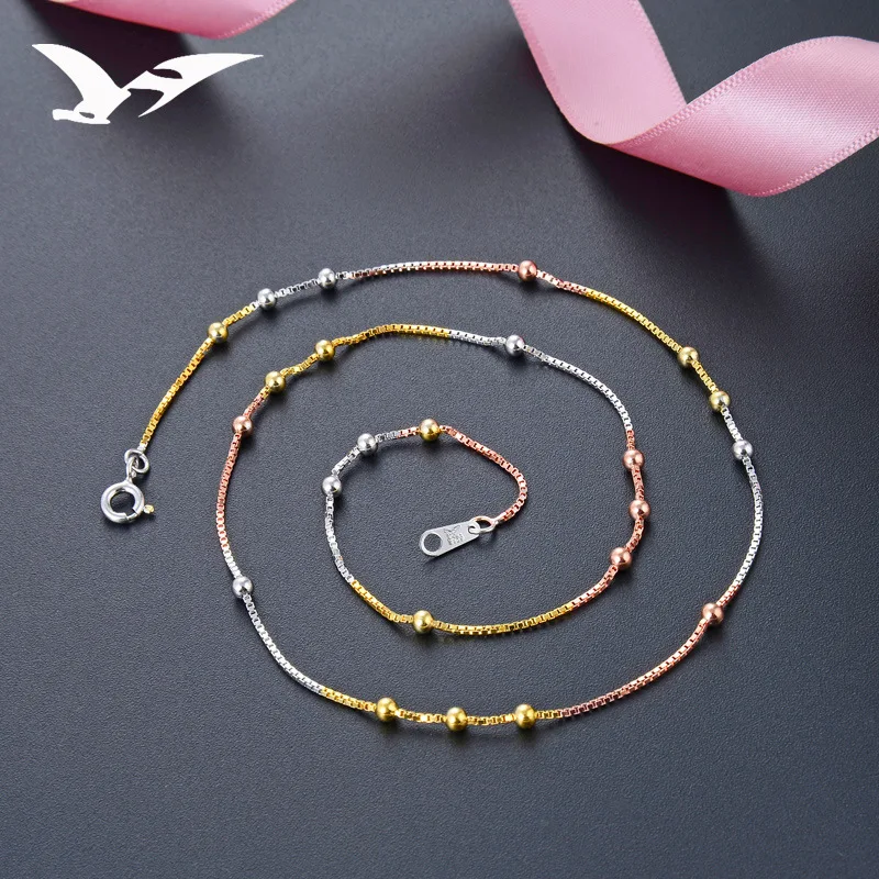 

S925 Fine Silver Clavicle Necklace 08 Box Chain Bag 2.5 Beads Necklace Girl'S Fashion Silver Necklace