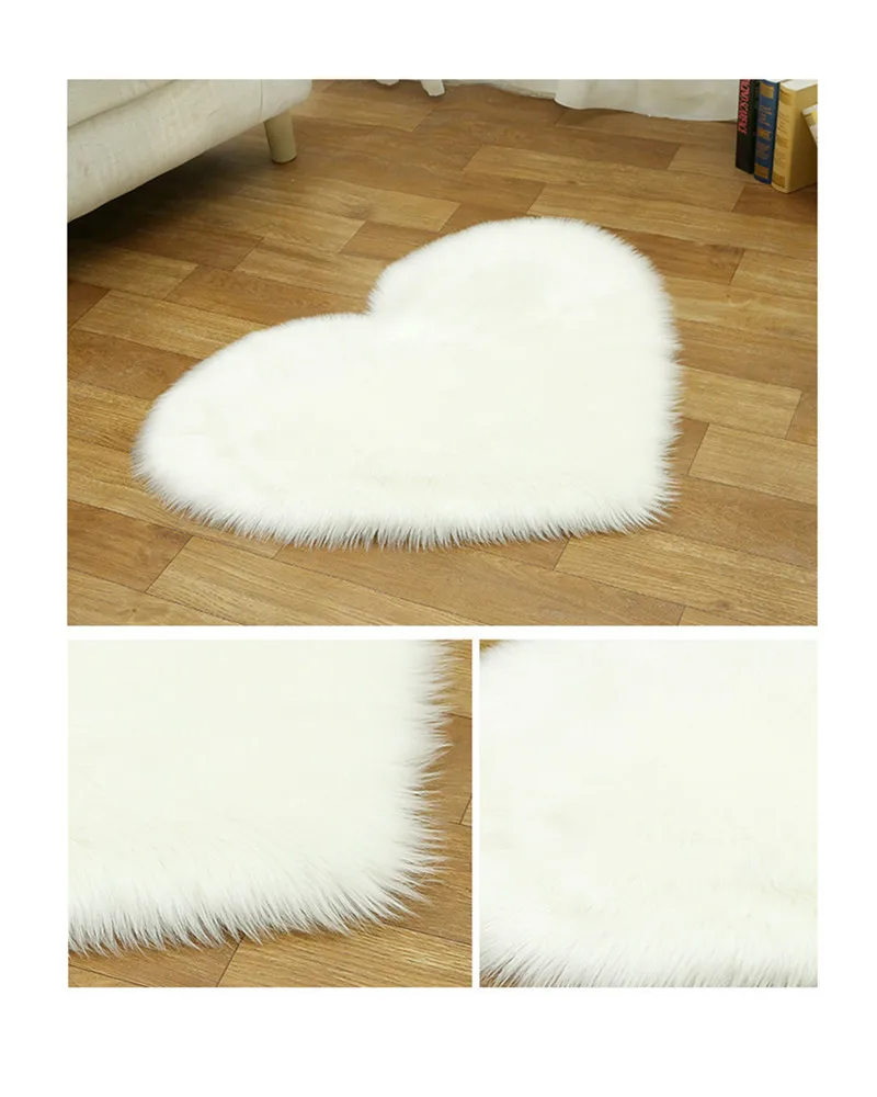Love Heart Shaggy Carpet For Living Room Bedroom Fluffy Super Warm Plush Mats Kids Room Pure Color Faux Fur Rug Floor Rugs
