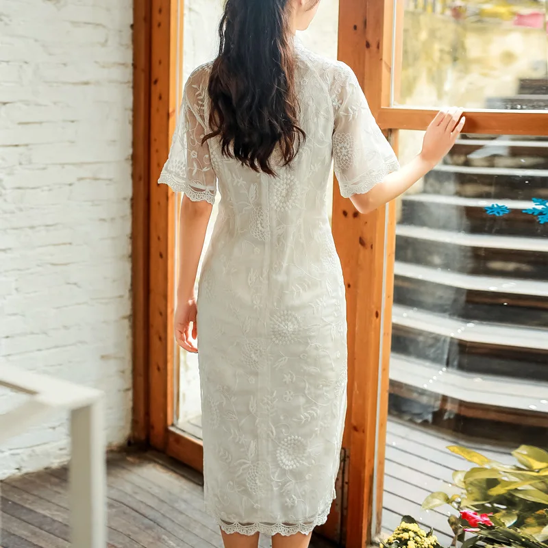 Платье Чонсам китайское традиционное платье Qipao платье Ципао в китайском год платье кружевное платье для девочек белое платье