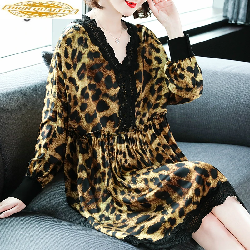 Шелковая женская летняя одежда с леопардовым принтом Сексуальная кружевная
