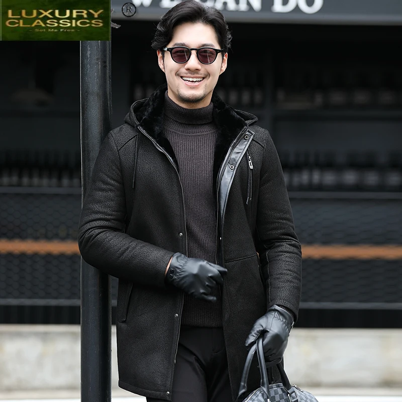 

High Quality Real Fur Coat Men Korean Sheep Shearling Jacket Warm Hooded Mens Jackets and Coats Winter 2021 Veste Homme 7